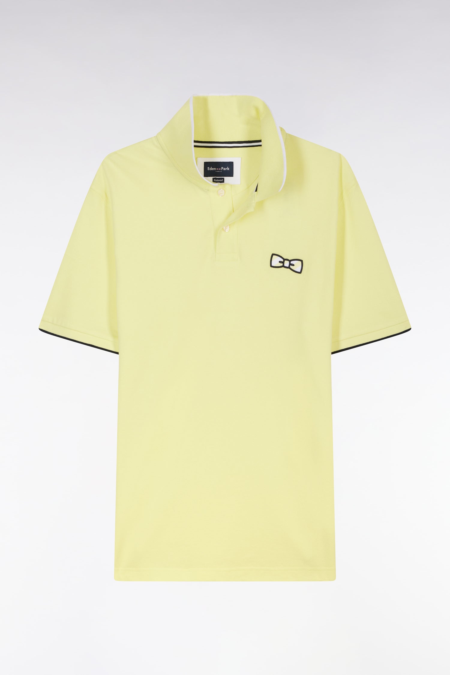 Polo à manches courtes en coton jaune broderie ton sur ton coupe décontractée