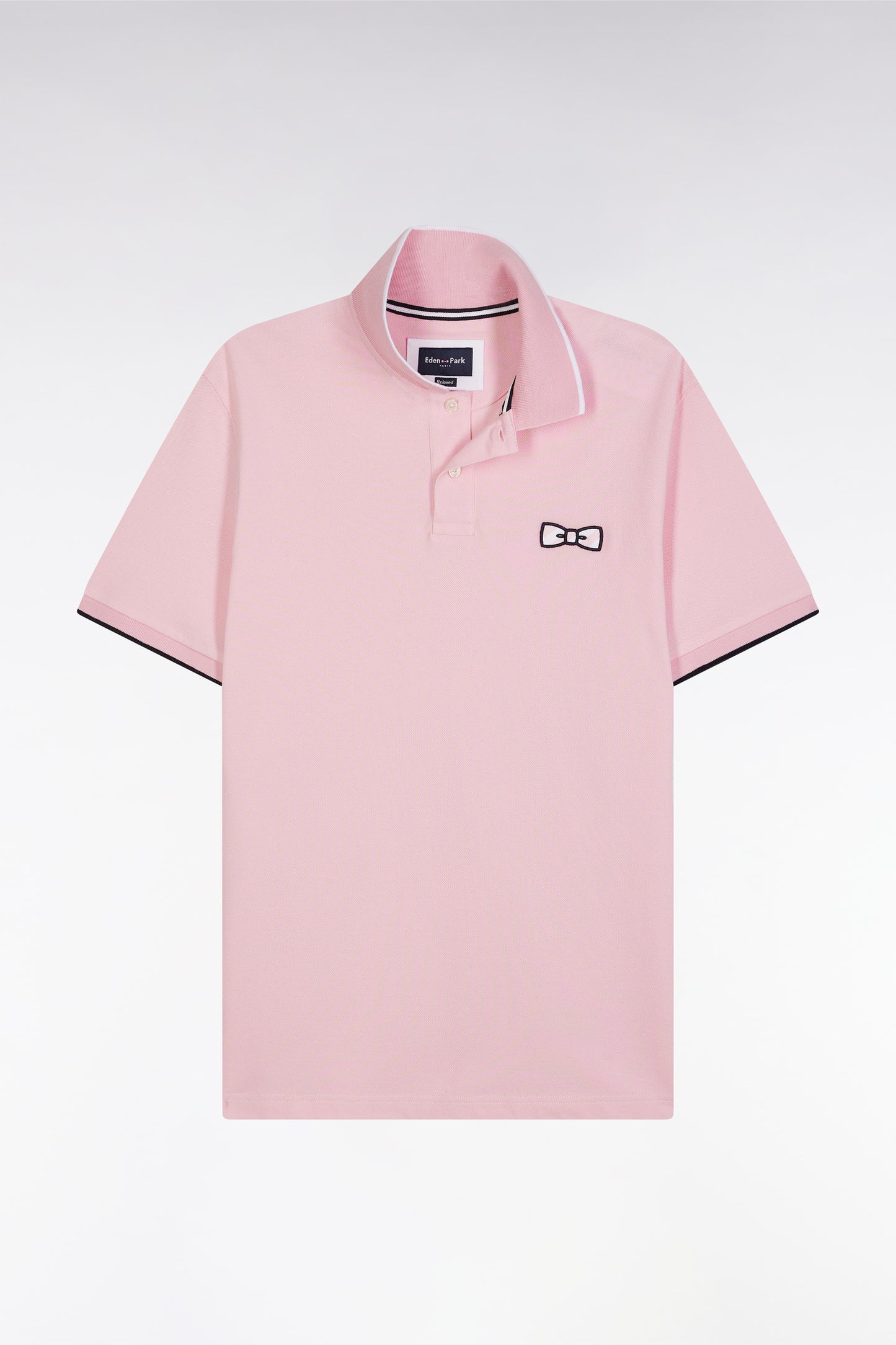 Polo à manches courtes en coton rose broderie ton sur ton coupe décontractée