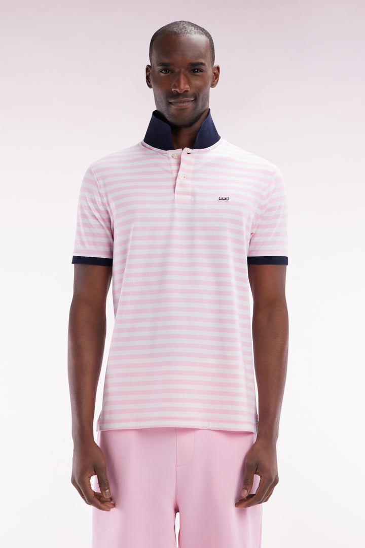 Polo marinière à manches courtes en coton stretch rayé rose coupe ajustée