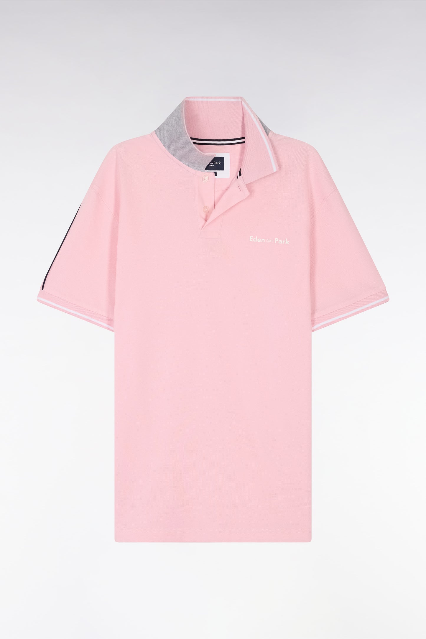 Relaxed-fit plain short-sleeved polo shirt in pink cotton with Eden Park lettering