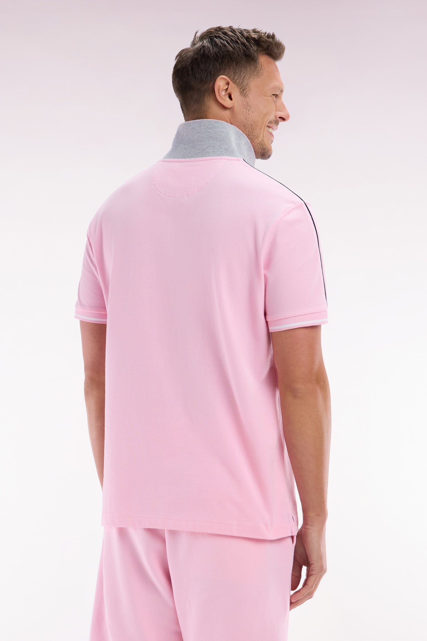 Relaxed-fit plain short-sleeved polo shirt in pink cotton with Eden Park lettering