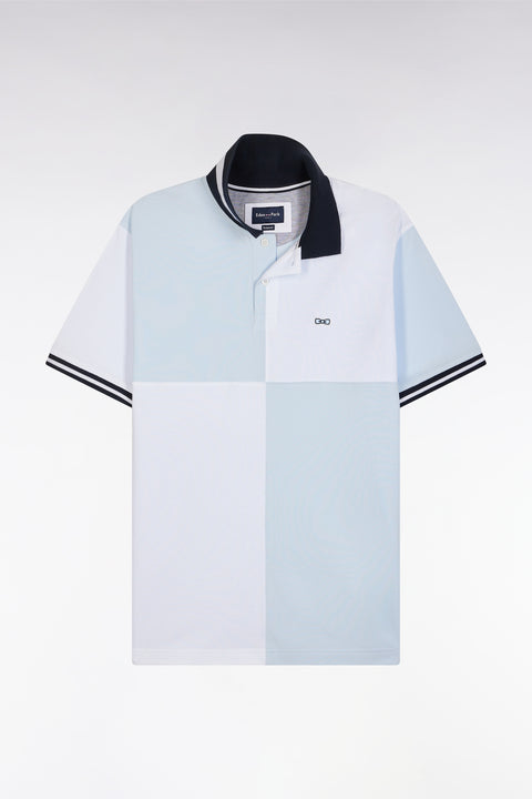 Relaxed-fit cut and sew short-sleeved polo shirt in sky blue cotton - Image 2