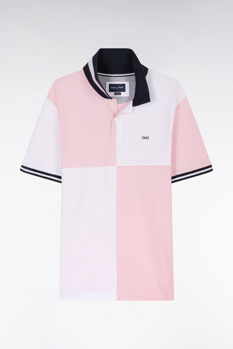 Relaxed-fit cut and sew short-sleeved polo shirt in pink cotton - Image 2