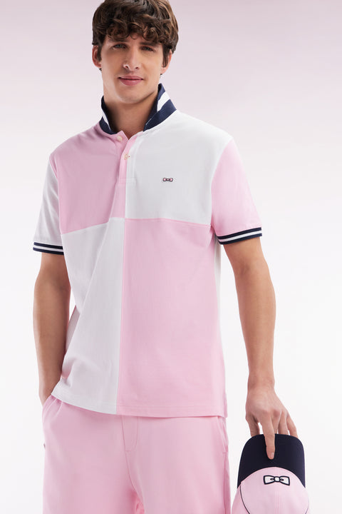 Relaxed-fit cut and sew short-sleeved polo shirt in pink cotton - Image 3