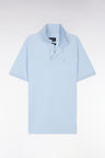 Straight-fit short-sleeved polo shirt in sky blue Pima cotton