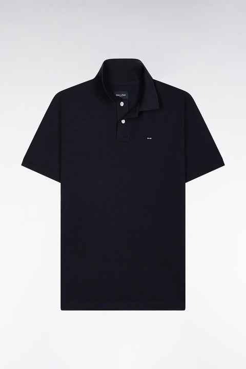 Straight-fit short-sleeved polo shirt in navy Pima cotton - Image 2