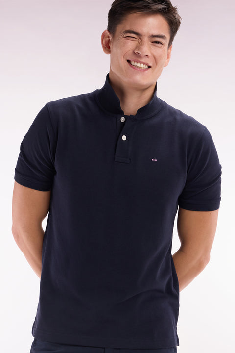 Straight-fit short-sleeved polo shirt in navy Pima cotton - Image 3