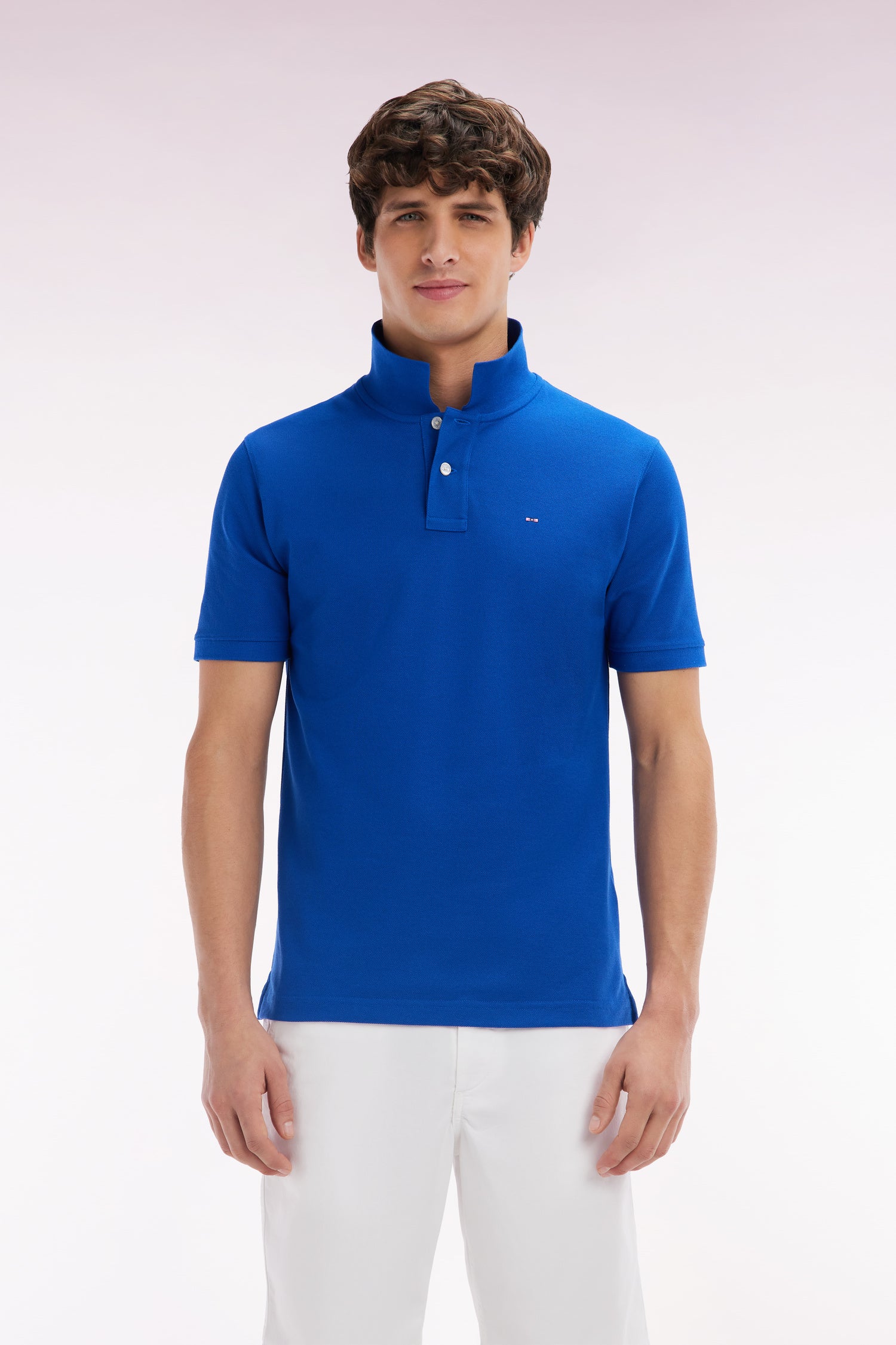 Polo à manches courtes uni en coton Pima bleu foncé coupe droite