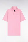 Straight-fit short-sleeved polo shirt in pink Pima cotton
