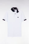 Straight-cut short-sleeved polo shirt in white cotton with two-tone ribbed edges