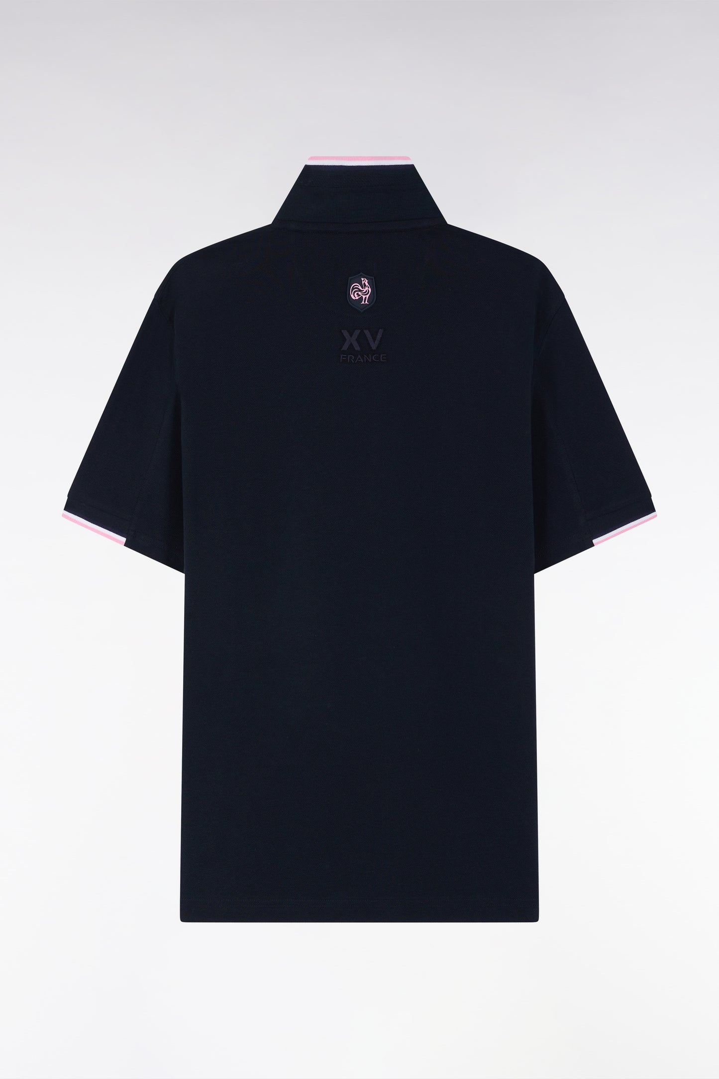 Straight-cut short-sleeved polo shirt in navy cotton with two-tone ribbed edges