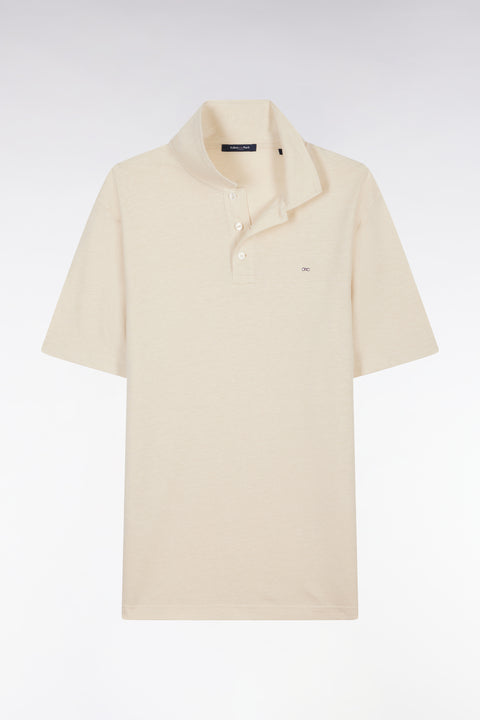 Straight-fit short-sleeved polo shirt in cream cotton-linen blend - Image 2