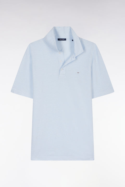 Straight-fit short-sleeved polo shirt in grey blue cotton-linen blend - Image 2