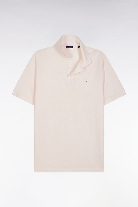 Straight-fit short-sleeved polo shirt in pink cotton-linen blend - Image 2