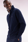 Straight-fit navy cotton rugby shirt collar jumper with back striped bow tie embroidery