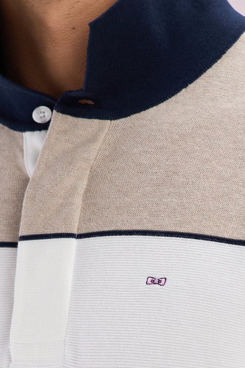Straight-fit beige cotton jumper with a rugby-style collar - Image 3