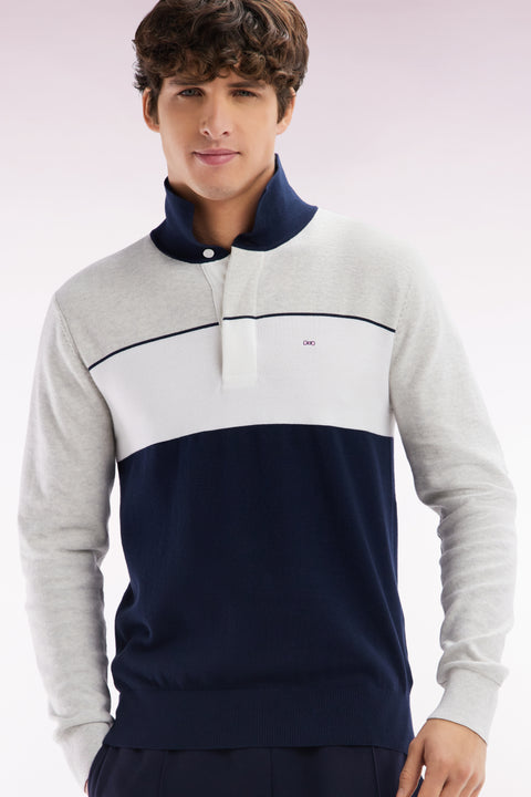 Straight-fit grey cotton jumper with a rugby-style collar - Image 3