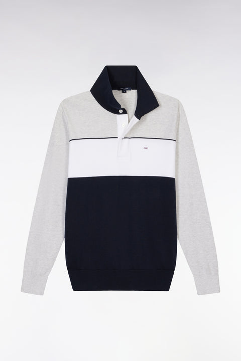 Straight-fit grey cotton jumper with a rugby-style collar - Image 2