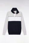 Straight-fit grey cotton jumper with a rugby-style collar