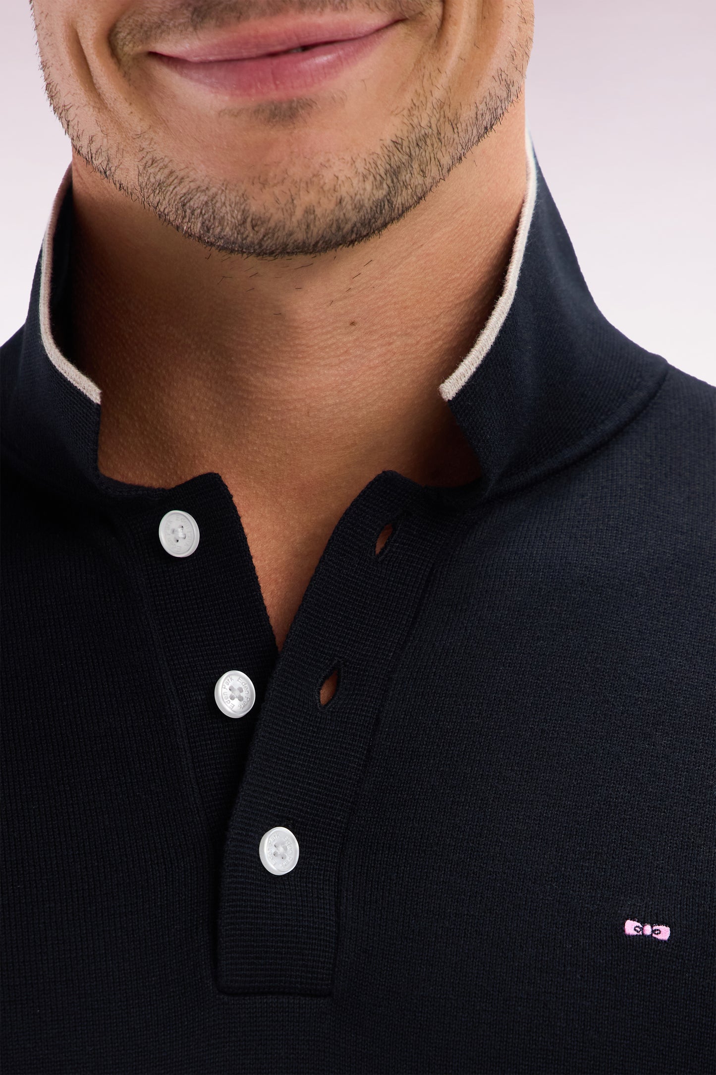 Straight-fit black and brown cotton jumper with a rugby-style collar