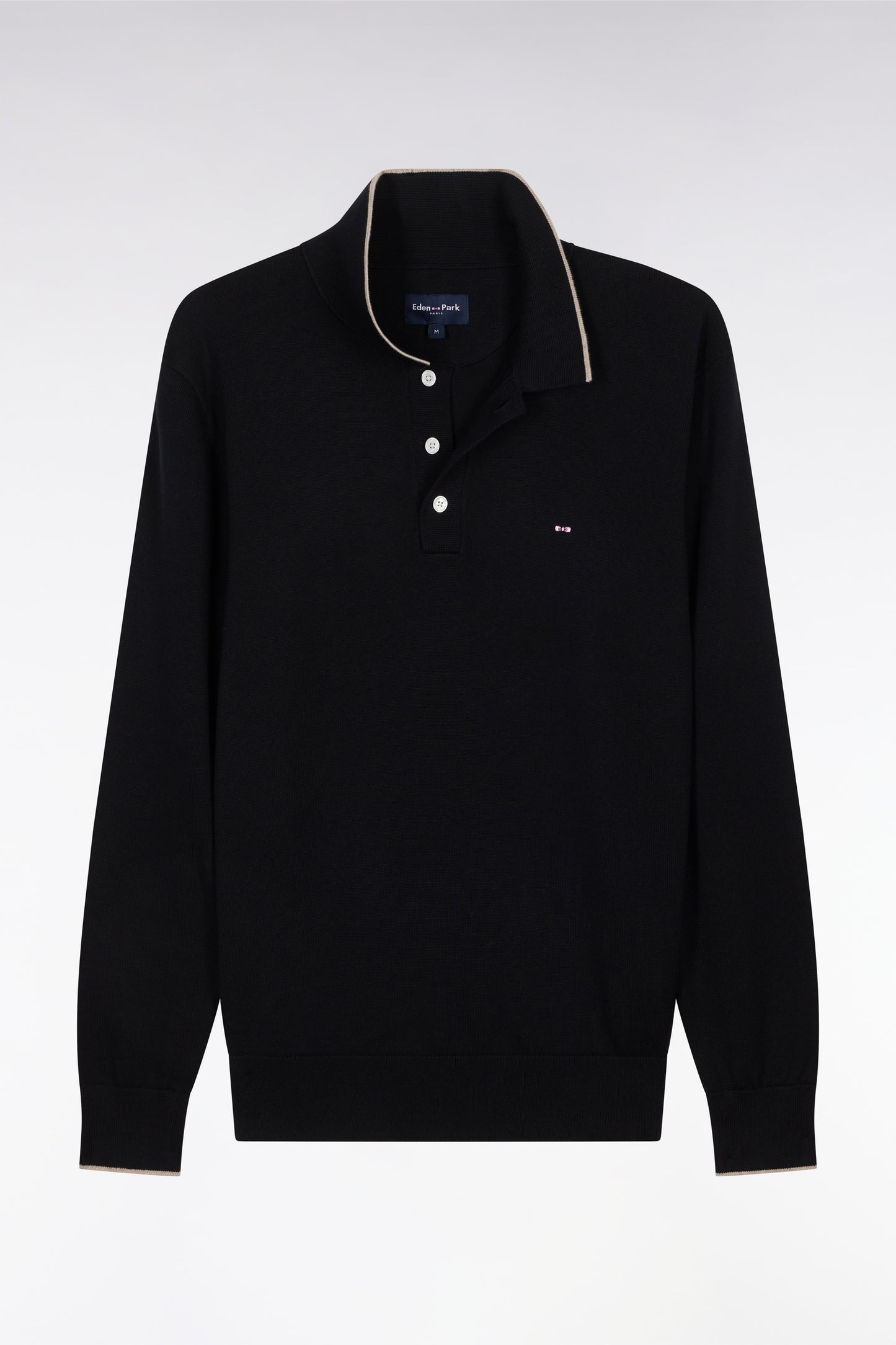 Straight-fit black and brown cotton jumper with a rugby-style collar