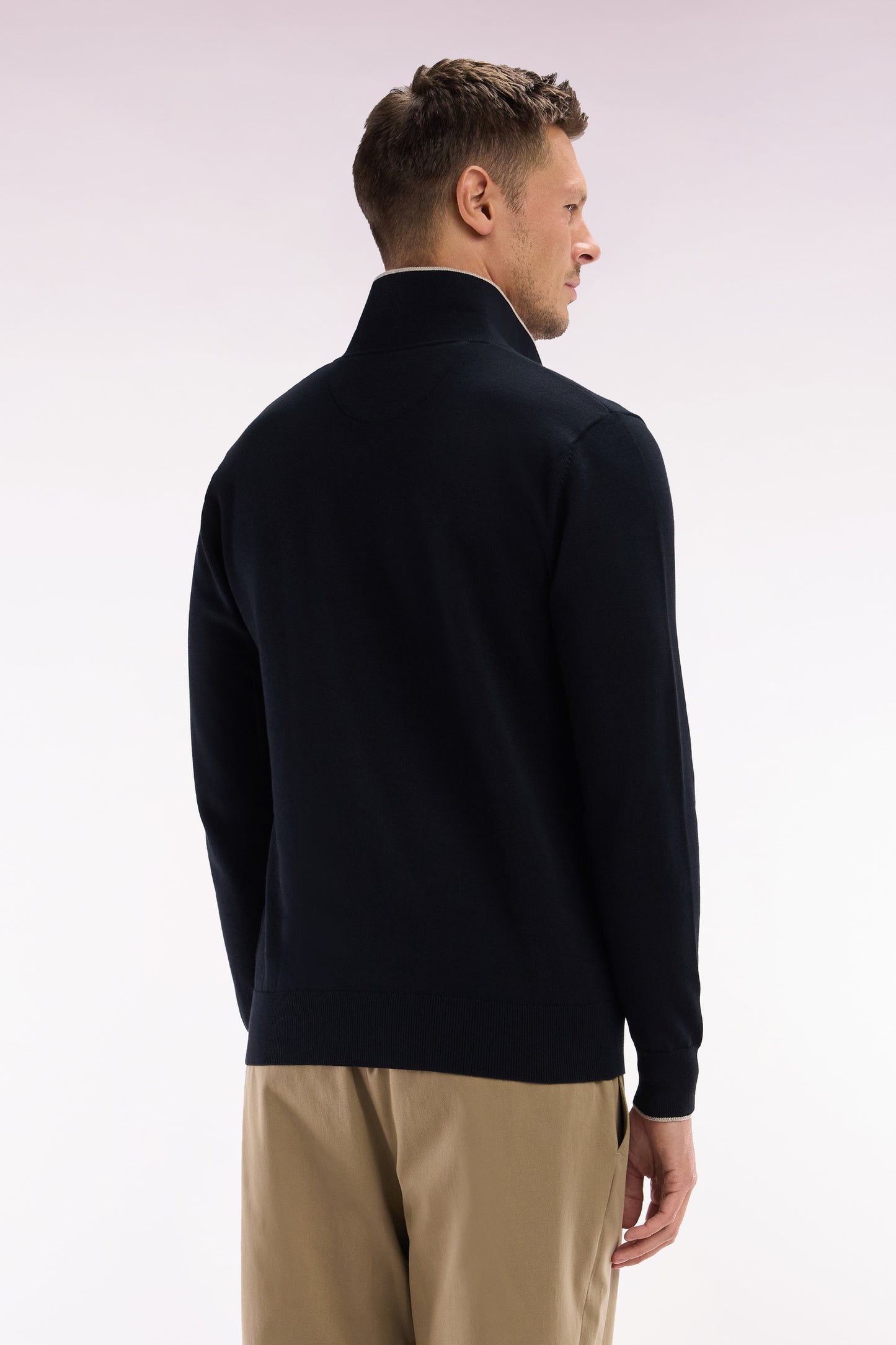 Straight-fit black and brown cotton jumper with a rugby-style collar