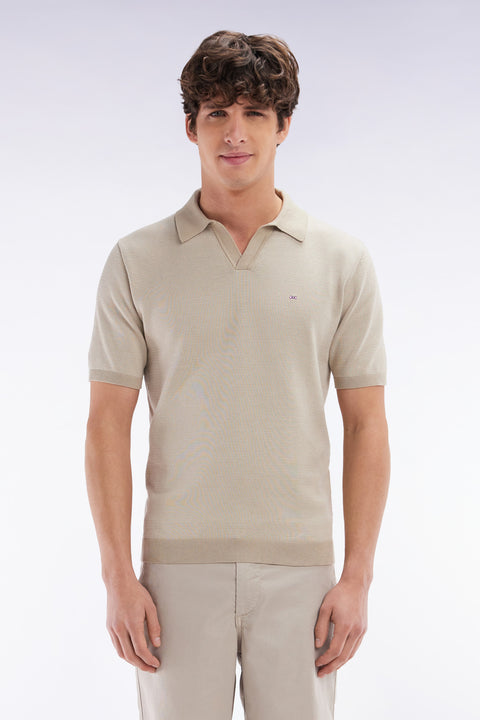 Straight-cut beige cotton polo neck jumper - Image 1