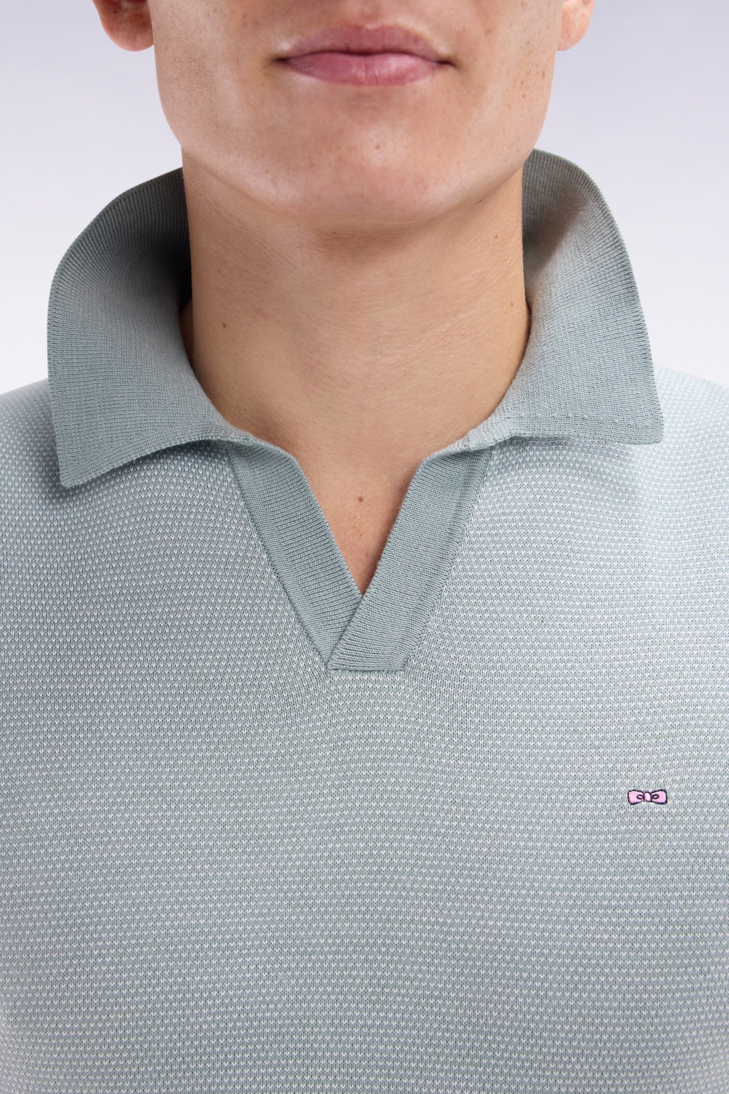 Straight-cut light grey cotton polo neck jumper