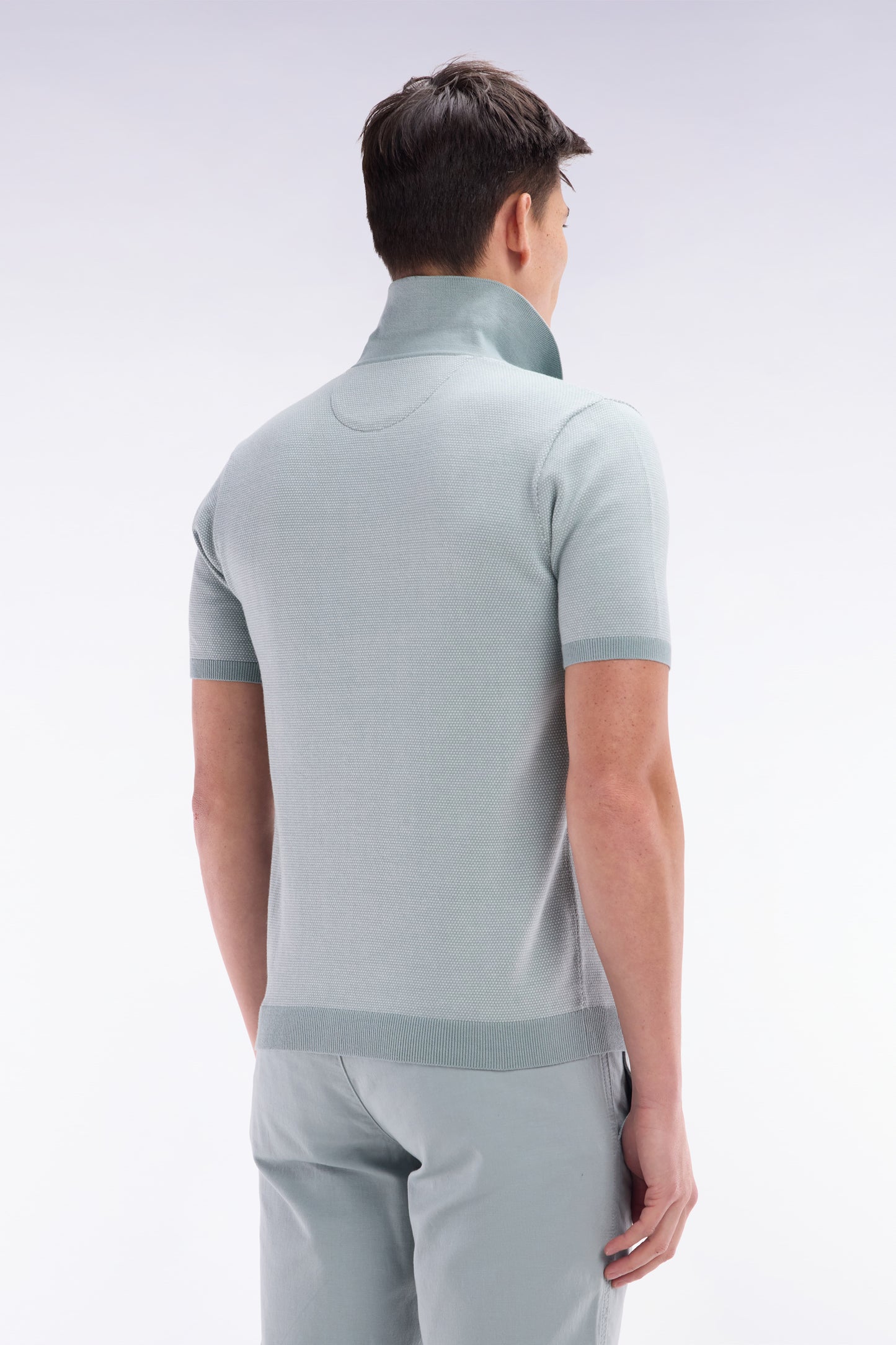 Straight-cut light grey cotton polo neck jumper