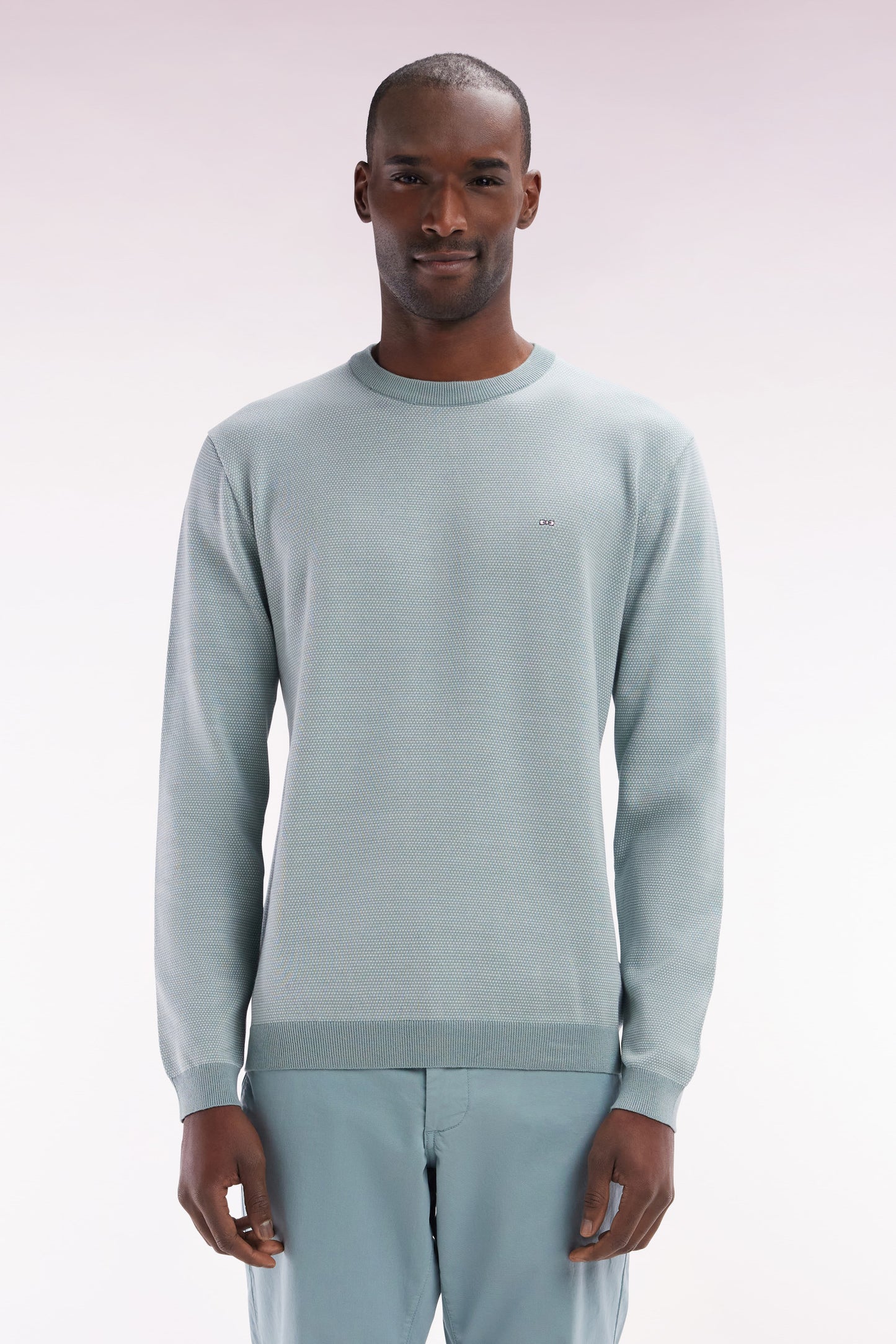 Straight-fit round neck cotton jumper in grey cotton