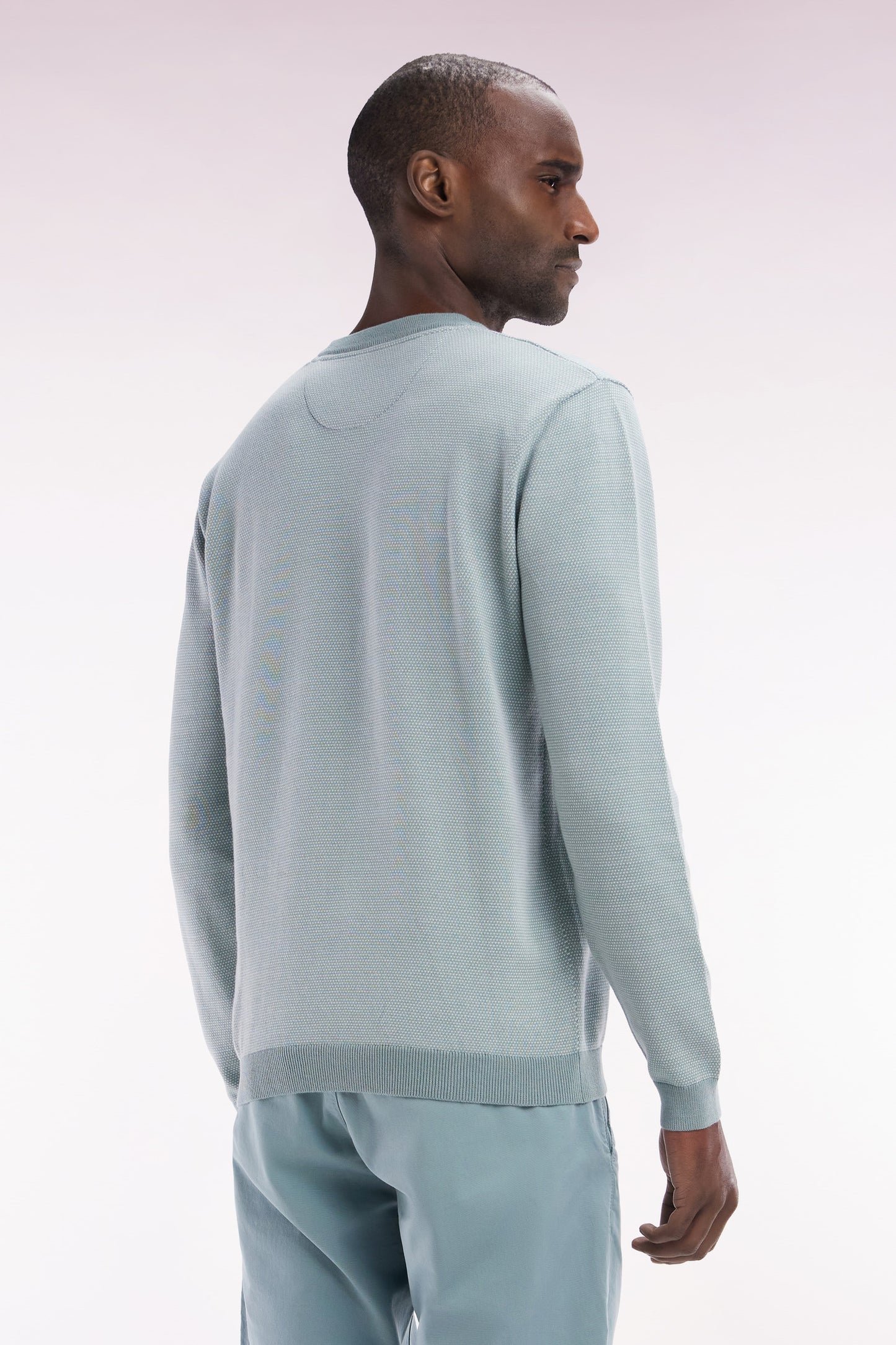 Straight-fit round neck cotton jumper in grey cotton