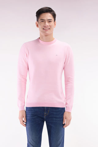 Straight-fit round neck cotton jumper in pink cotton