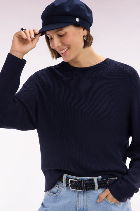 Relaxed-fit navy ribbed crew neck jumper - Image 1
