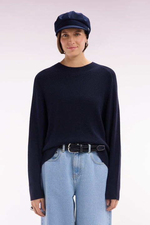 Relaxed-fit navy ribbed crew neck jumper - Image 3