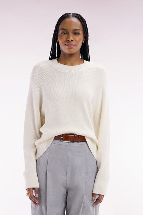 Relaxed-fit ecru ribbed crew neck jumper - Image 3
