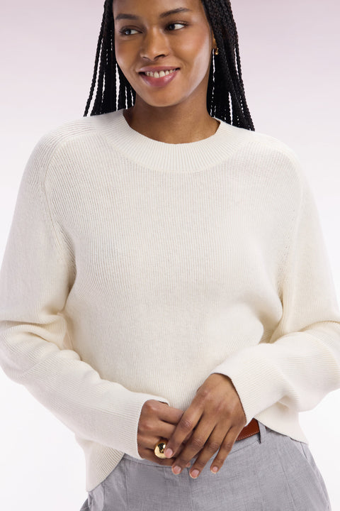 Relaxed-fit ecru ribbed crew neck jumper - Image 1