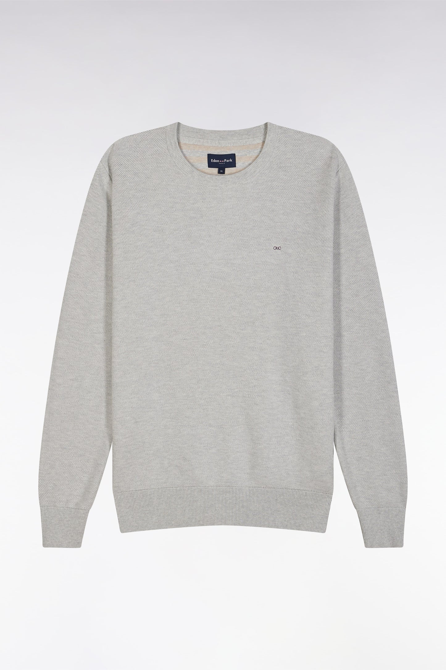 Pull col rond en coton nid d'abeille gris coupe droite