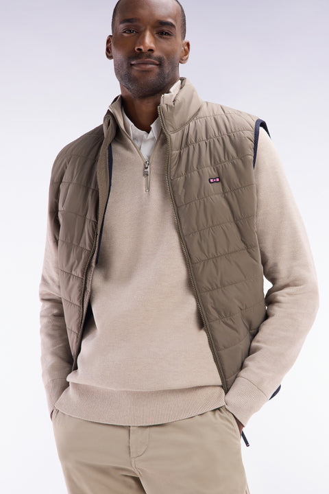 Straight-fit beige honeycomb cotton trucker collar jumper - Image 3