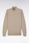 Straight-fit beige honeycomb cotton trucker collar jumper