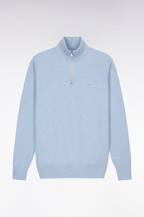 Straight-fit sky blue honeycomb cotton trucker collar jumper - Image 2