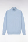 Straight-fit sky blue honeycomb cotton trucker collar jumper