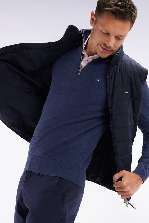 Straight-fit navy honeycomb cotton trucker collar jumper - Image 2