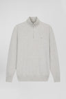 Straight-fit grey honeycomb cotton trucker collar jumper