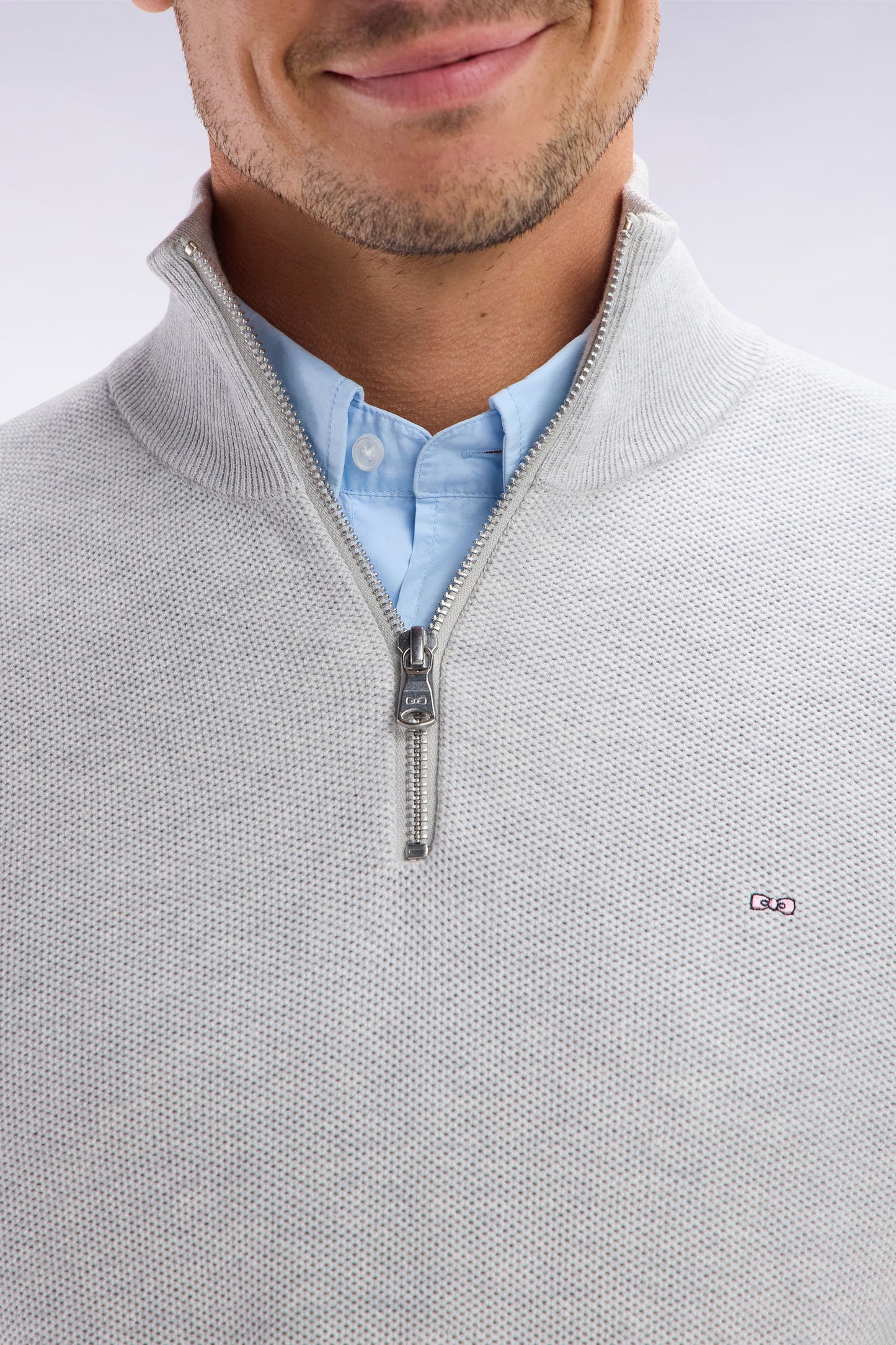 Straight-fit grey honeycomb cotton trucker collar jumper