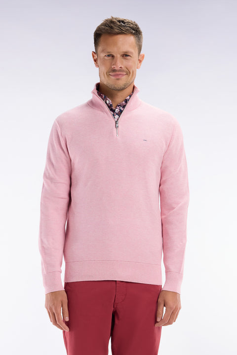 Straight-fit pink honeycomb cotton trucker collar jumper - Image 1