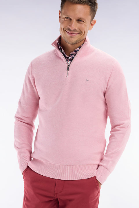 Straight-fit pink honeycomb cotton trucker collar jumper - Image 3