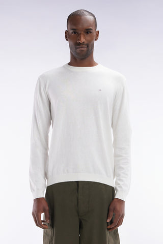 Straight-fit ecru cotton-silk blend crewneck jumper