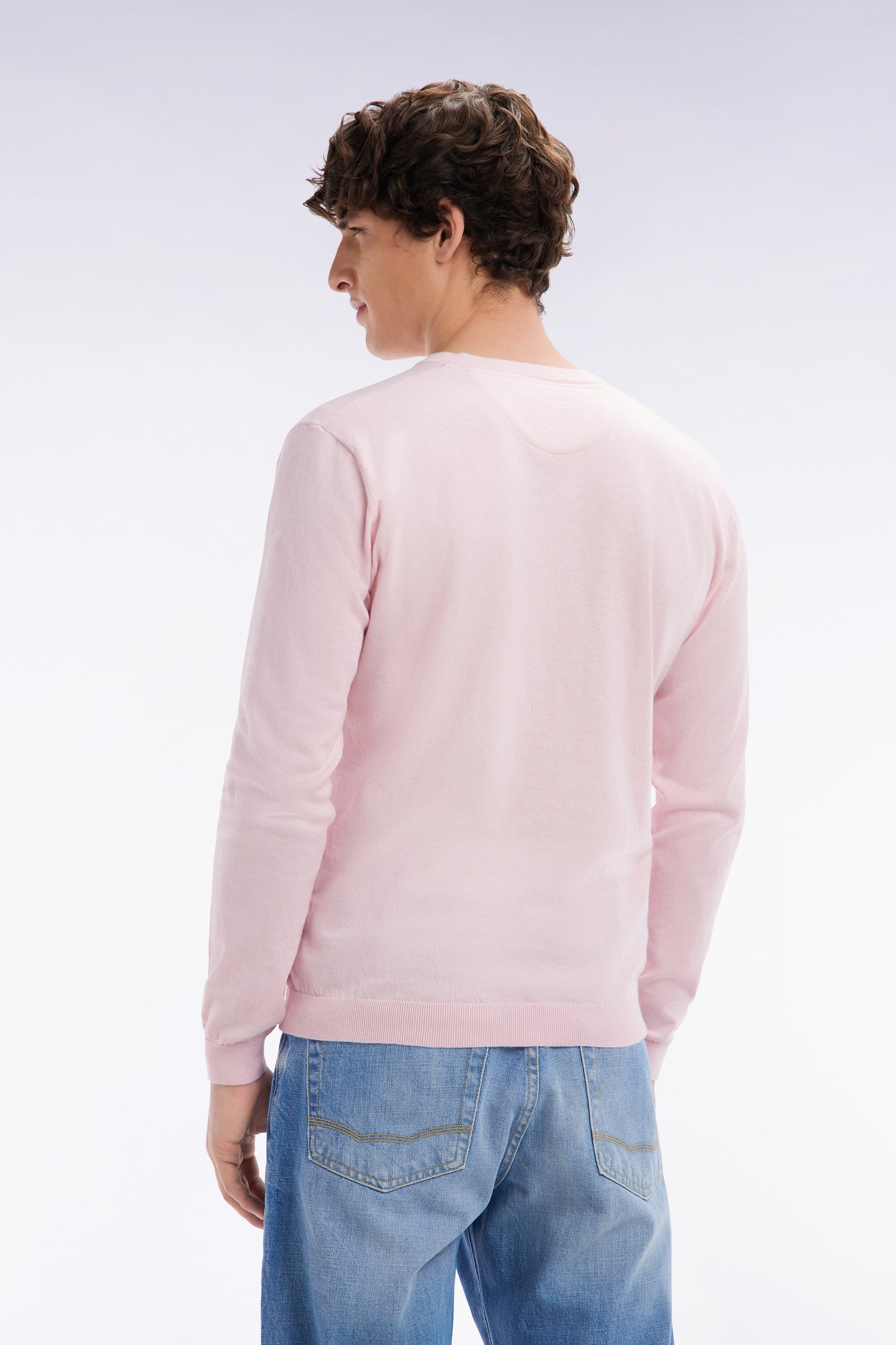 Pull col rond en coton et soie mélangés rose coupe droite