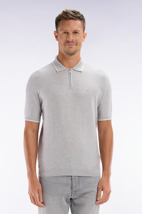 Straight-fit grey polo neck jumper in organic cotton and cashmere blend - Image 1