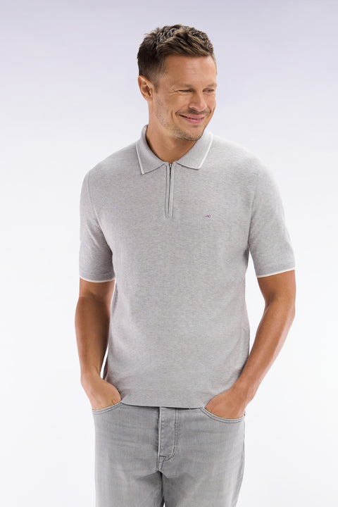 Straight-fit grey polo neck jumper in organic cotton and cashmere blend - Image 3